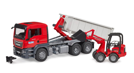 Tomfoolery Toys | MAN TGS Truck w/Roll-Off-Container & Compact Loader