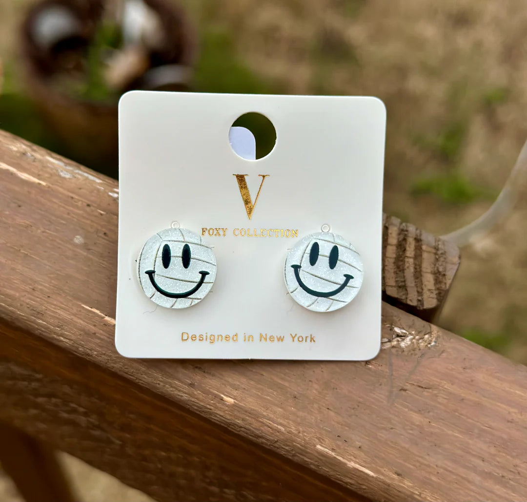 Tomfoolery Toys | Volleyball Smiley Face Earrings