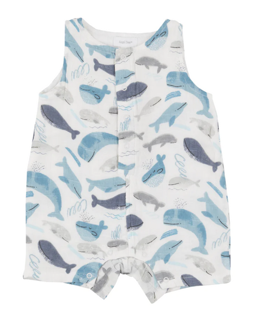 Tomfoolery Toys | Blue Whales Shortie Romper