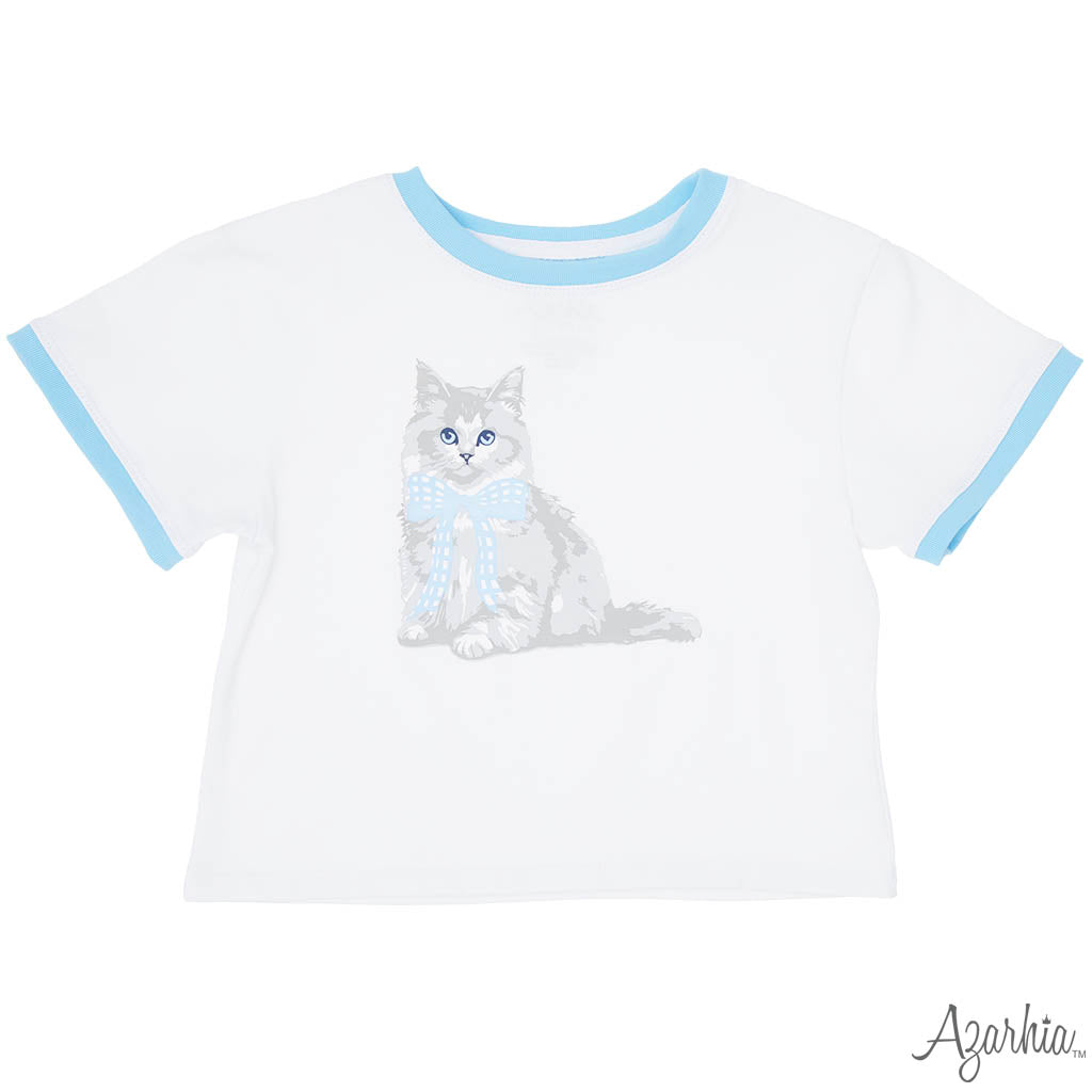 Tomfoolery Toys | Blue Gingham Bow Kitty White Boxy