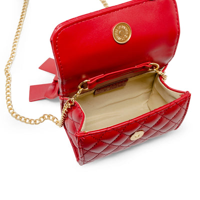 Red Quilted Pearl Handle Bow Ribbon Handbag Preview #3