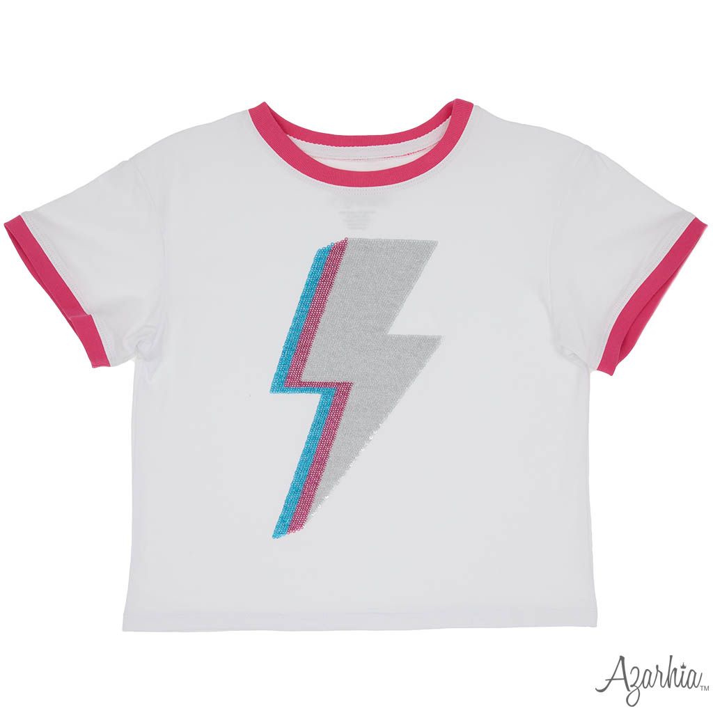 Sequin Lightning Bolt White Ringer Boxy T Cover