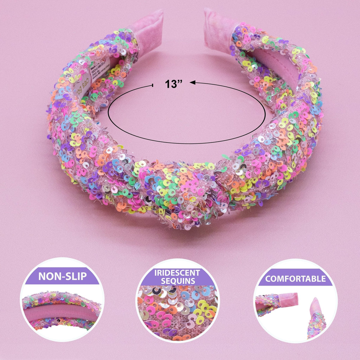 Rainbow Sequin Knot Headband Cover