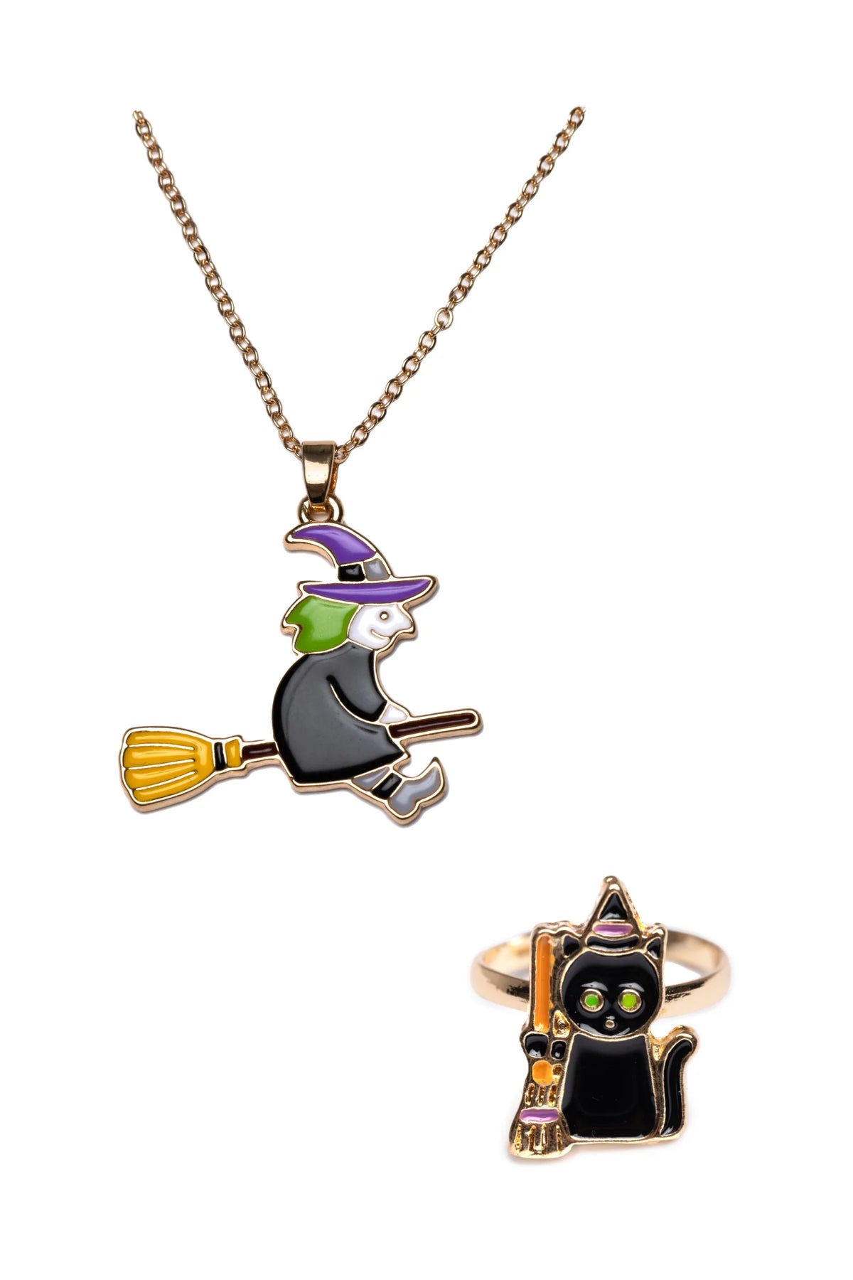 Witch Necklace w/ Black Cat Ring Cover