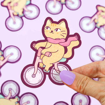 Cycling Kitty Vinyl Sticker Preview #1