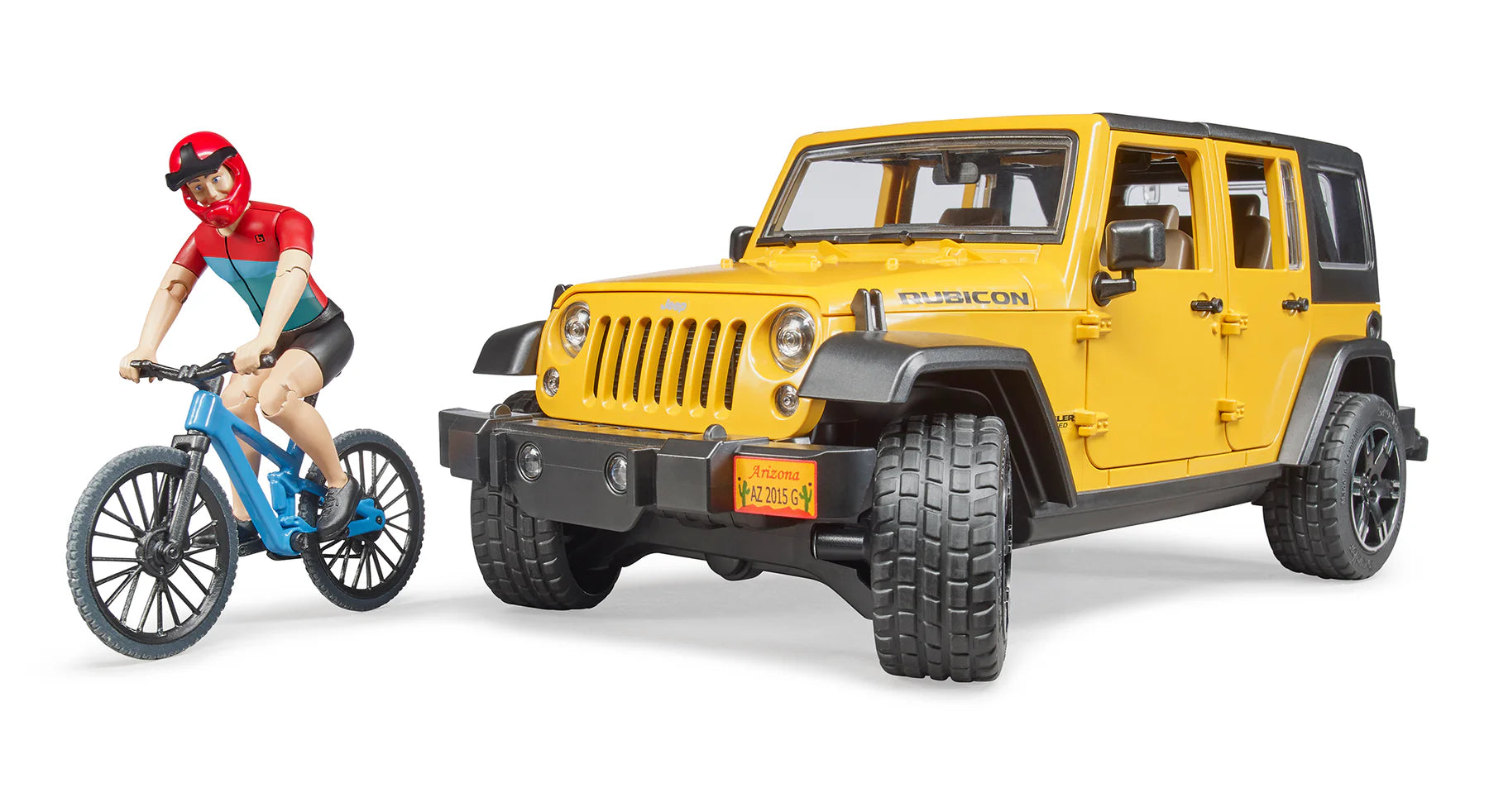 Tomfoolery Toys | Jeep Wrangler Rubicon w/ Mountain Bike & Cyclist