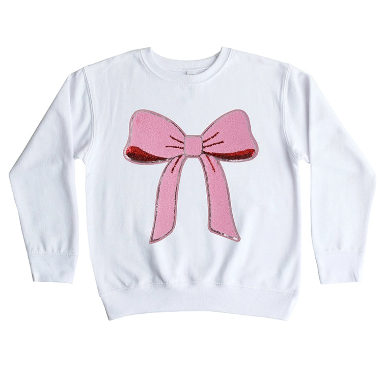 White Chenille Bow Sweatshirt Cover