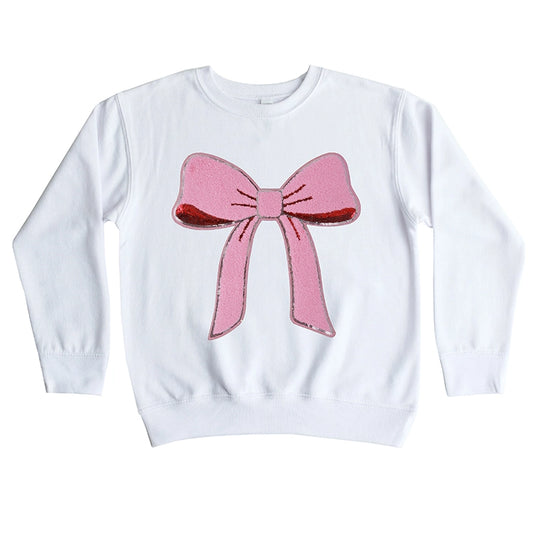 Tomfoolery Toys | White Chenille Bow Sweatshirt