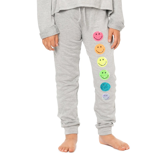 Tomfoolery Toys | Sequin Smiley Face Heather Grey Sweatpants