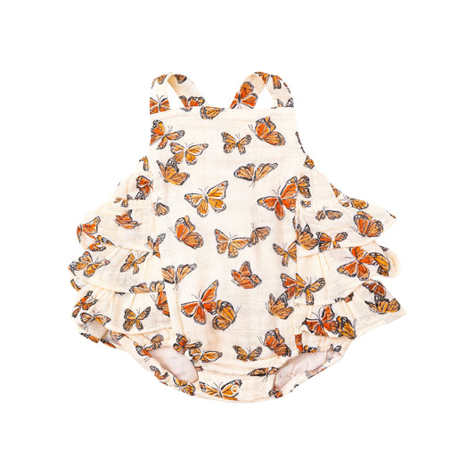 Tomfoolery Toys | Painted Monarch Butterflies Ruffle Sunsuit