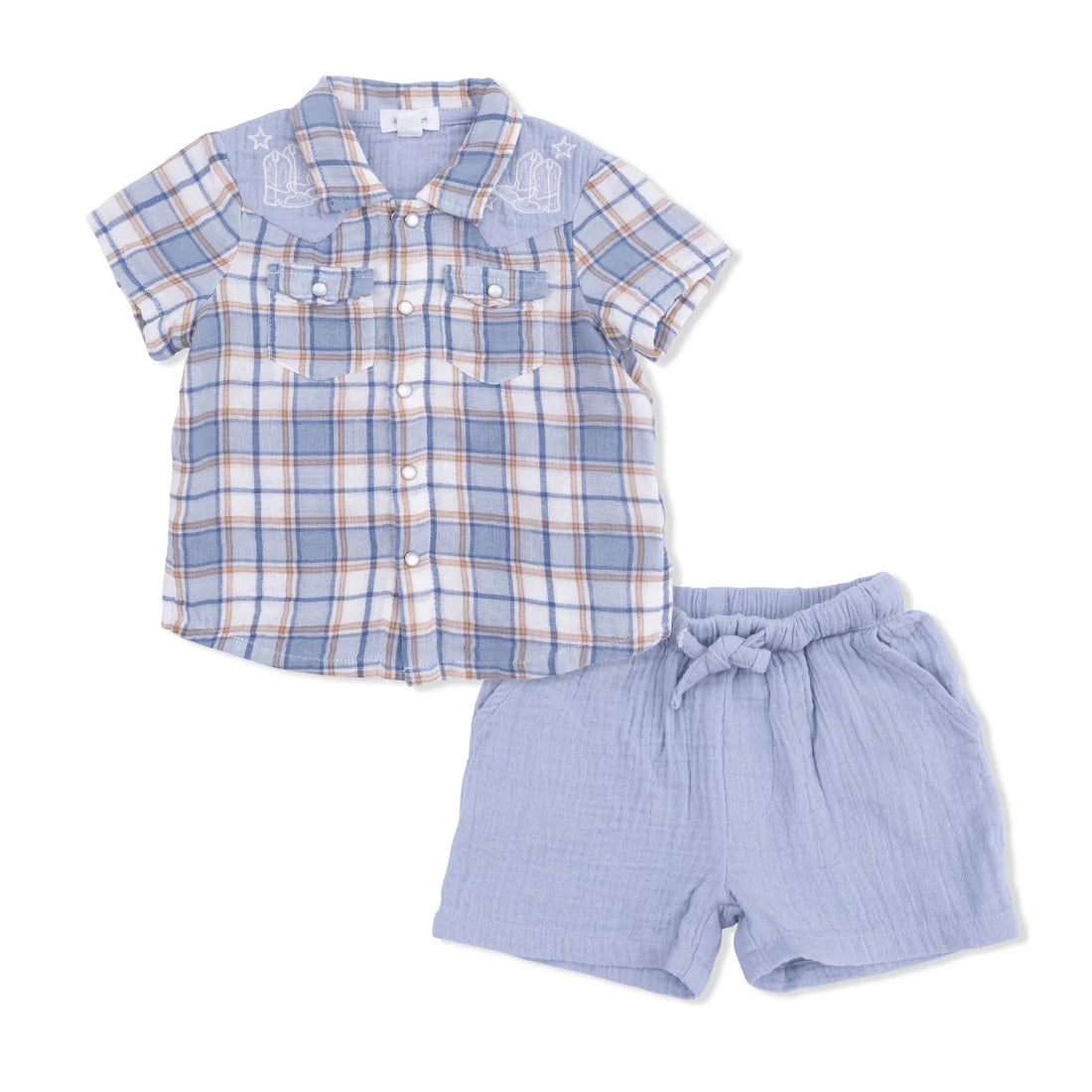 Tomfoolery Toys | Western Boot Plaid Short Sleeve Snap Set