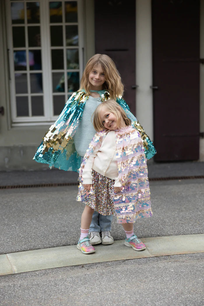 Tomfoolery Toys | Gold & L. Pink 5th Avenue Paillette Cape, 4-6.