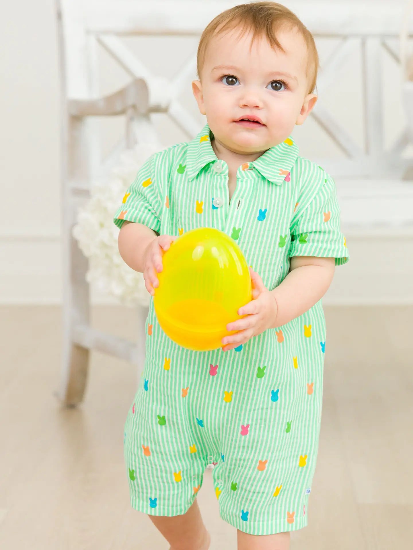 Tomfoolery Toys | Bunny Stripe Cotton Gauze Button-Up Romper