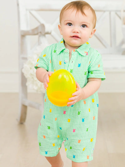 Bunny Stripe Cotton Gauze Button-Up Romper Preview #1