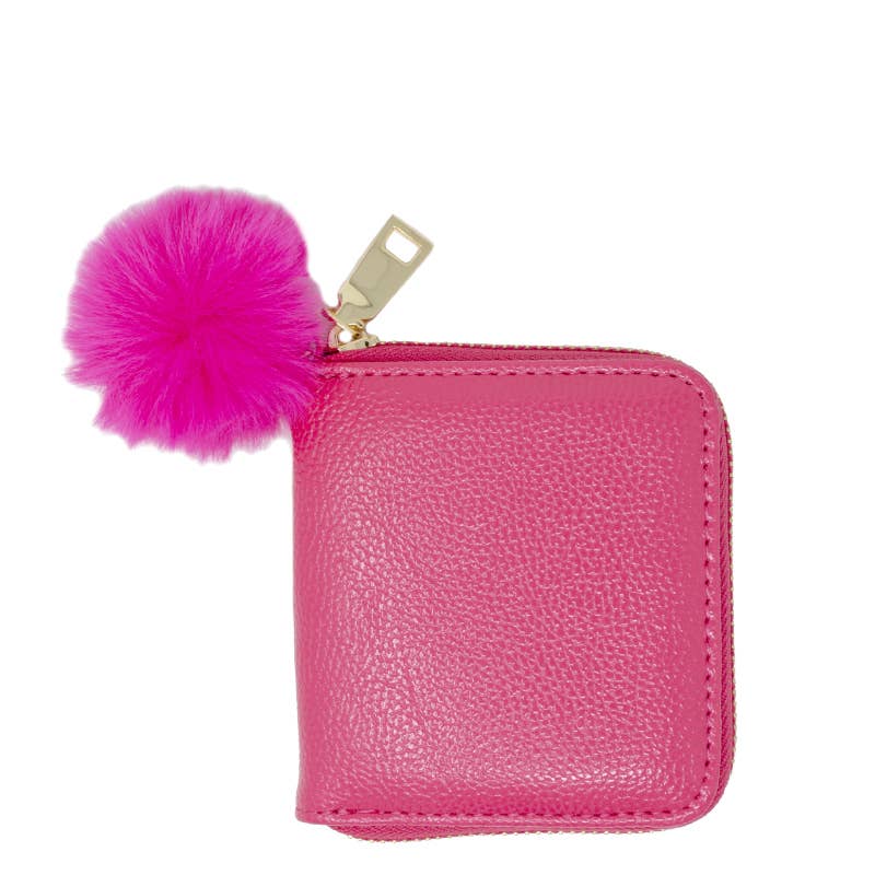 Leather Pom Pom Wallet Cover