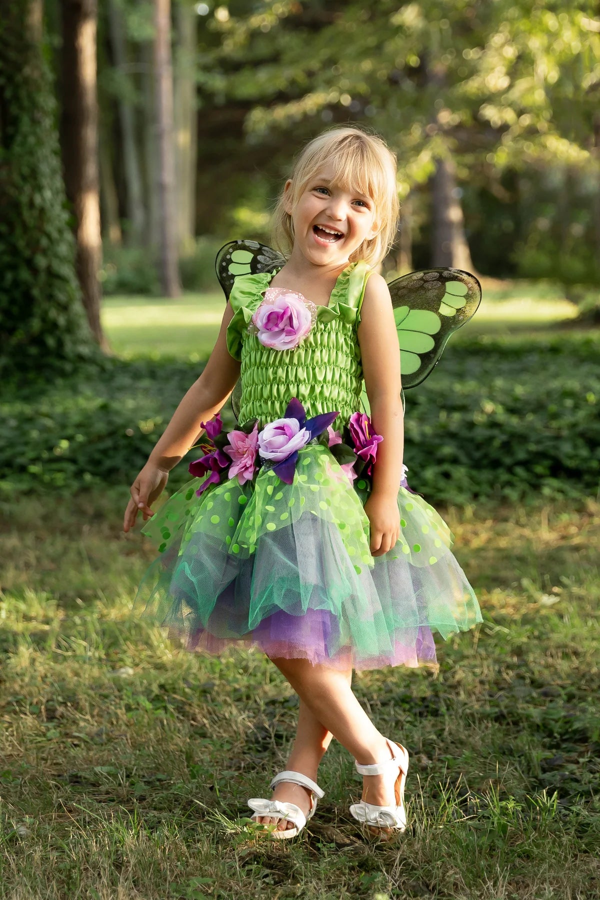 Tomfoolery Toys | Green Fairy Blooms Dress & Wings, Sz. 3-4