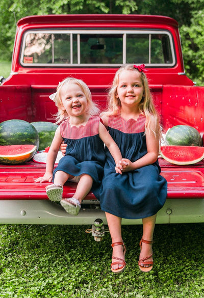Red Stripe & Navy Sweetheart Dress Preview #1