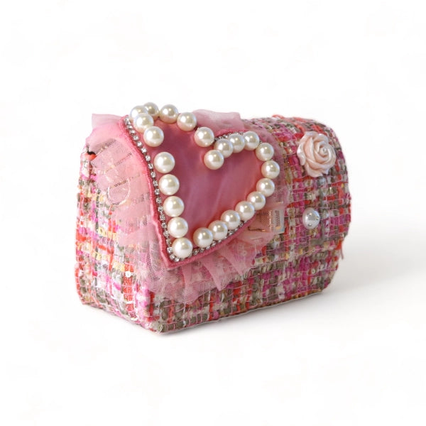 Fuchsia Big Heart Tweed Purse Cover