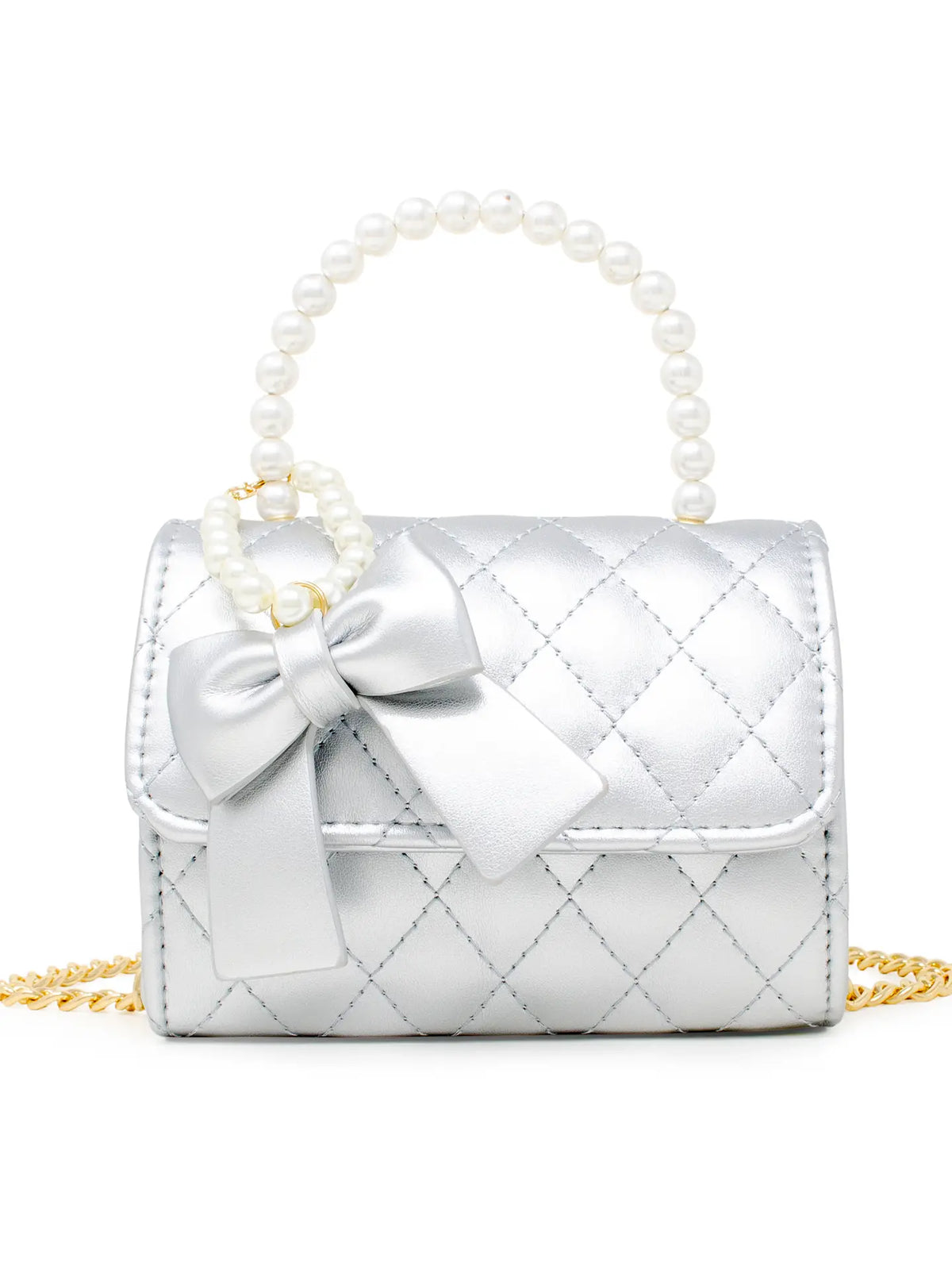 Quilted Pearl Handle Bow Ribbon Handbag Cover