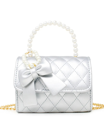 Quilted Pearl Handle Bow Ribbon Handbag Preview #3
