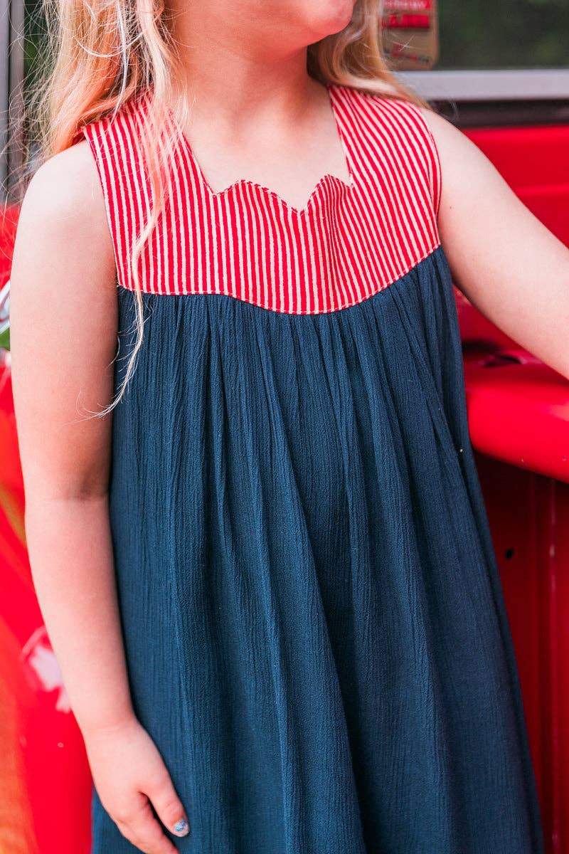 Red Stripe & Navy Sweetheart Dress Cover