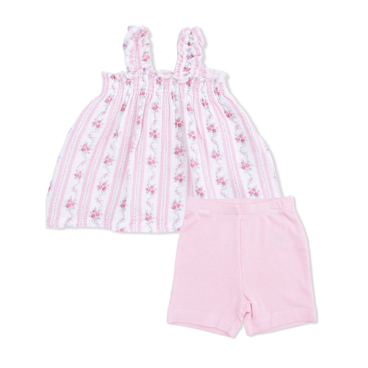 Winding Rose Stripe- Ruffly Strap Top W/Bike Short Cover