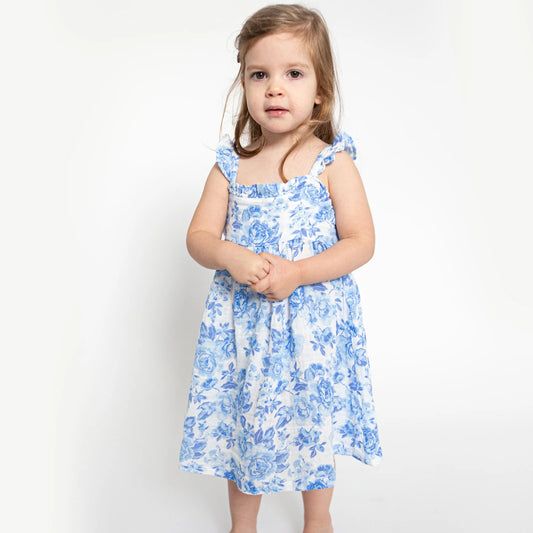 Tomfoolery Toys | Roses in Blue Ruffle Sundress & Diaper Cover