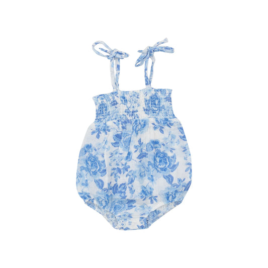 Tomfoolery Toys | Roses in Blue Tie Strap Smocked Bubble