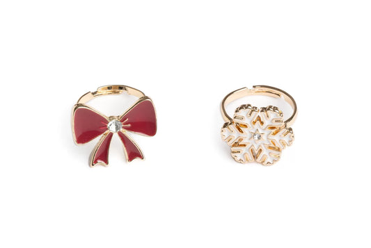 Tomfoolery Toys | Holiday Bow & Snowflake Ring Set