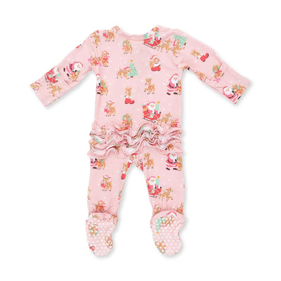 Vintage Reindeer & Santa Footie-Pink Preview #2