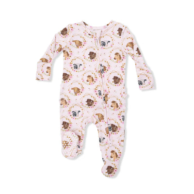 Farm Animals Floral Cameos 2-Way Ruffle Back Zipper Footie Preview #1