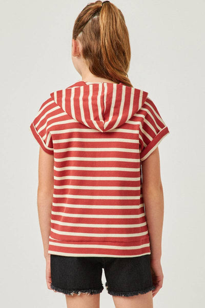 Rust Stripe Hooded T-Shirt Preview #5
