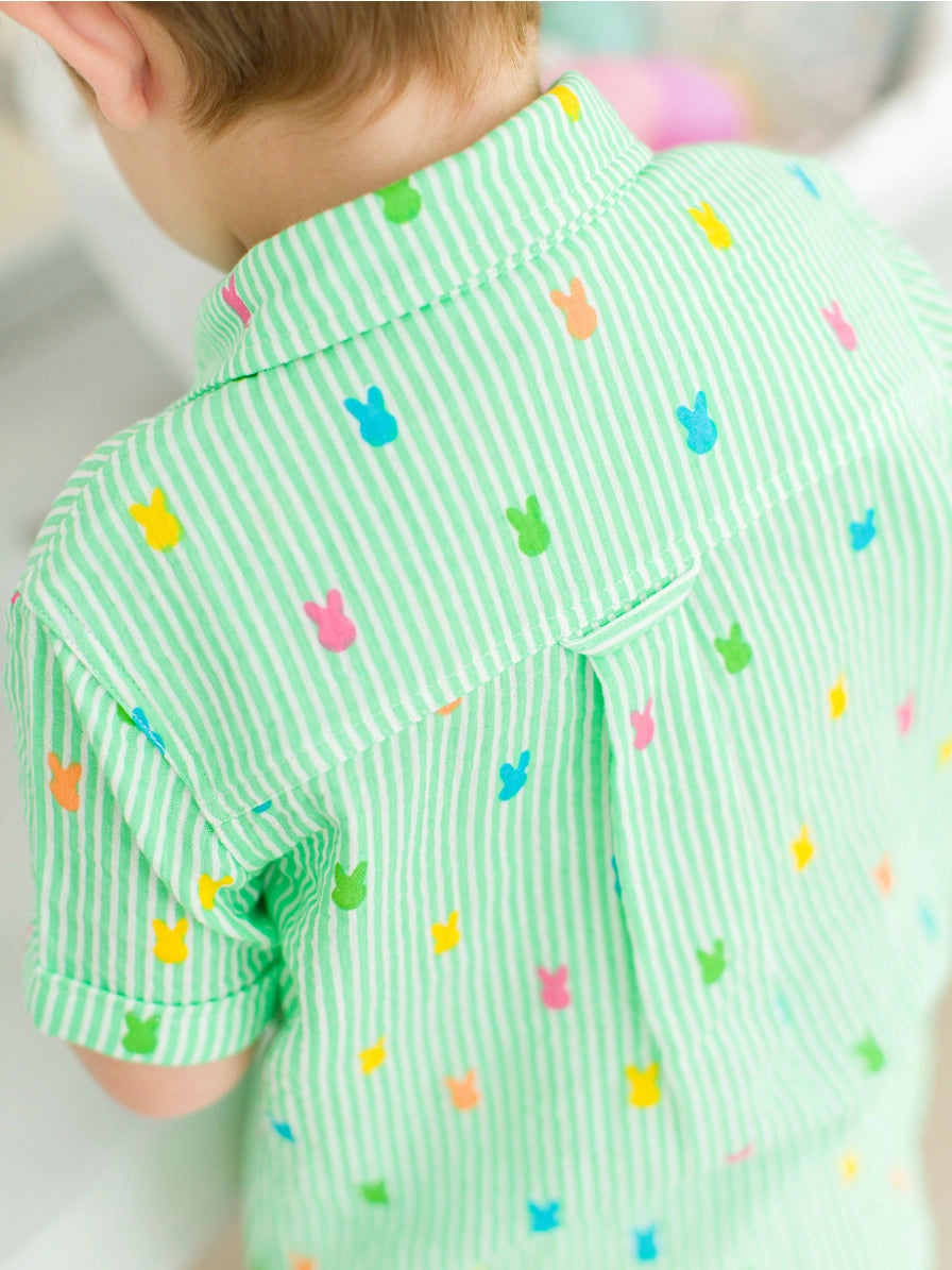 Bunny Stripe Cotton Gauze Short Sleeve Button Down Shirt Cover