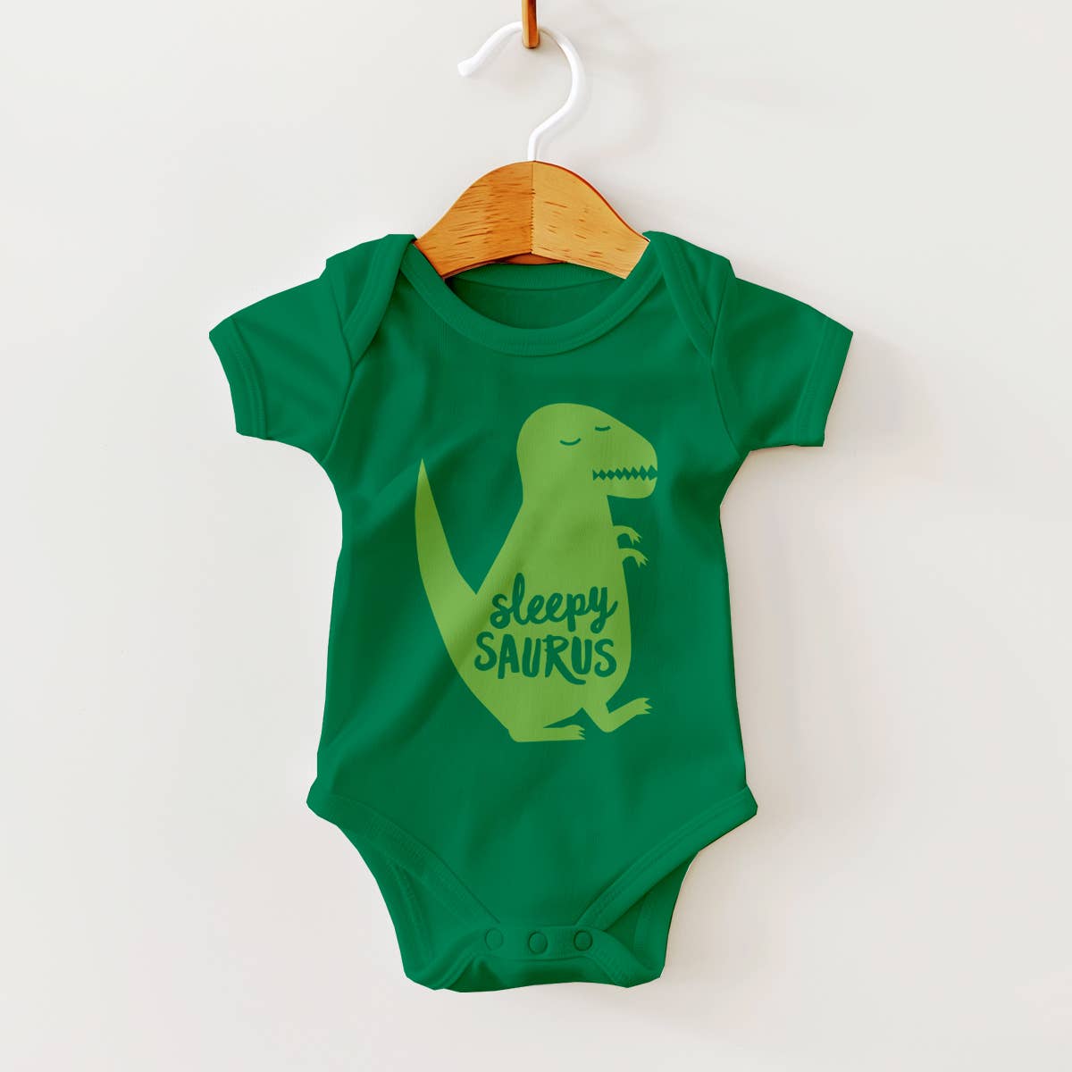 Dinosaur Sleepysaurus on Green Baby Bodysuit Cover