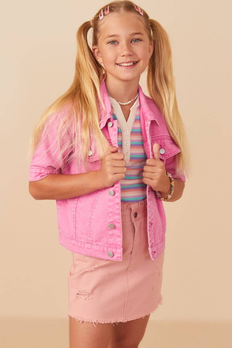 Pink Short Sleeve Denim Jacket Cover