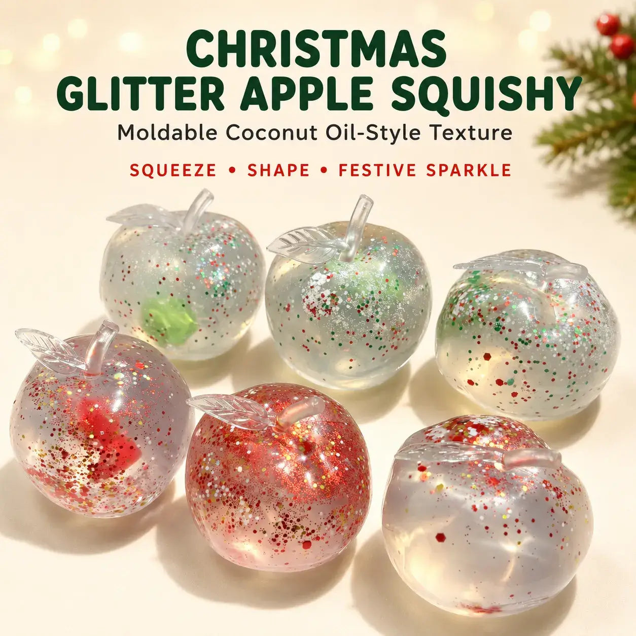 Tomfoolery Toys | Christmas Glitter Apple Squishy