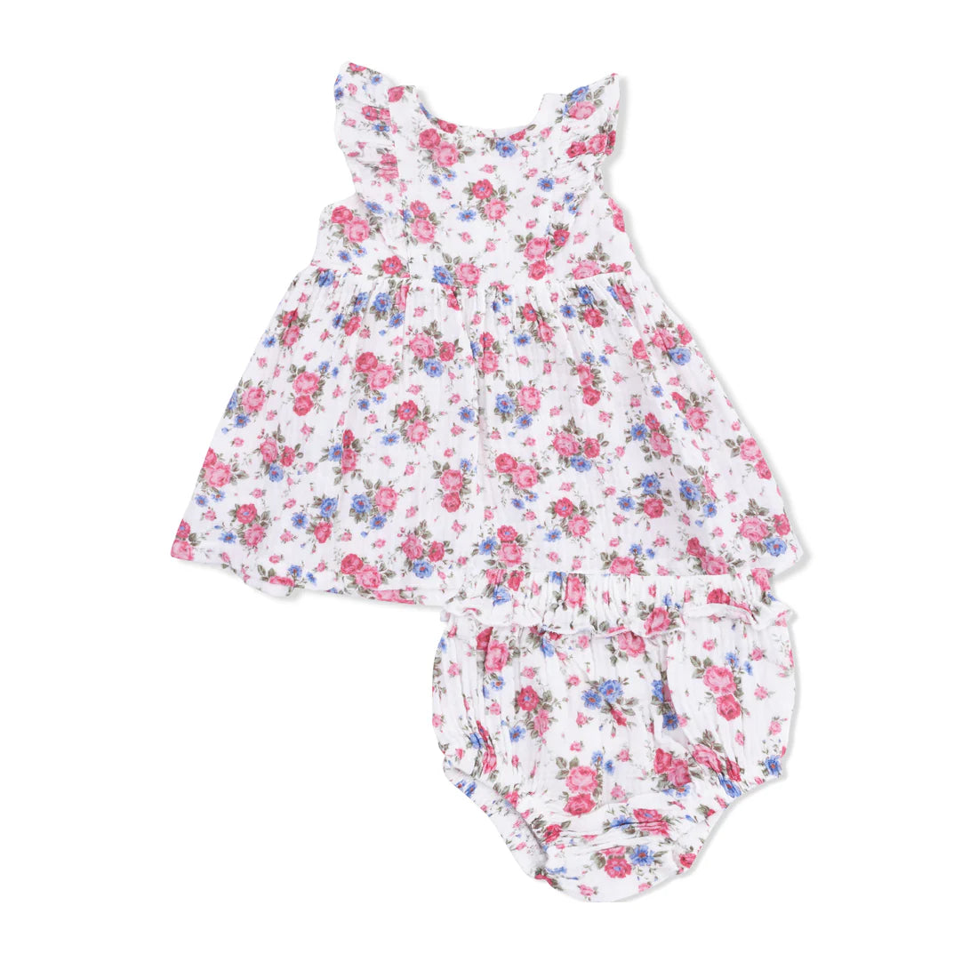 Cabbage Roses Ruffle Sleeve Dress & Bloomer Cover