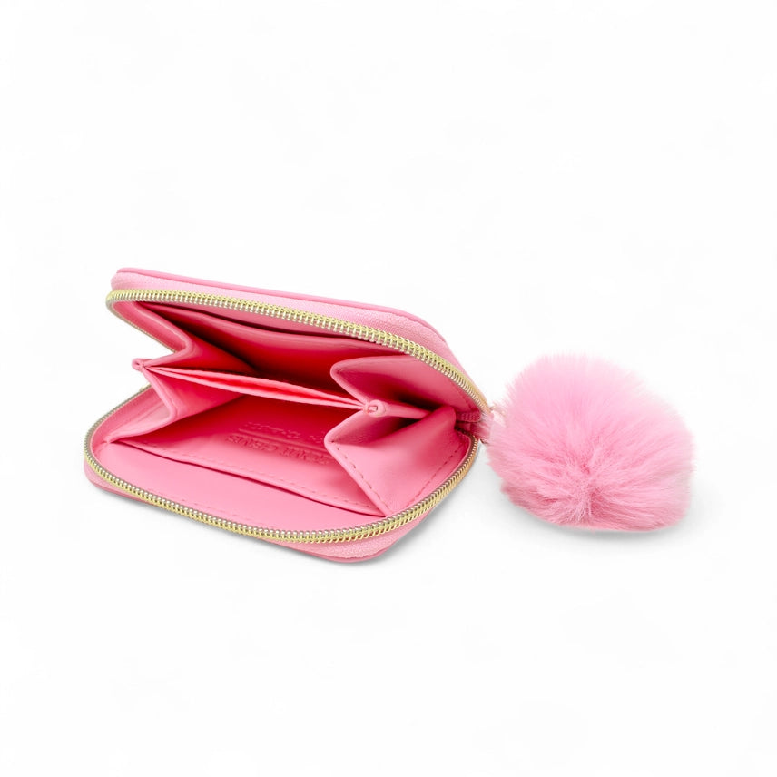 Pink Teddy Pom Pom Wallet Cover