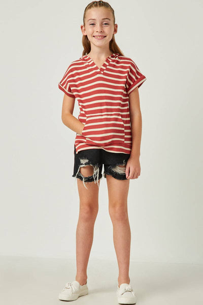 Rust Stripe Hooded T-Shirt Preview #3