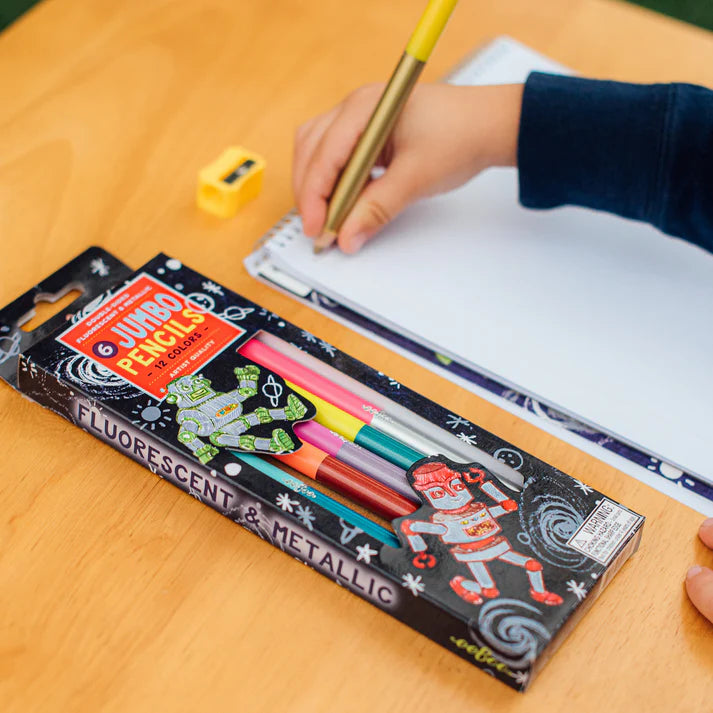 Tomfoolery Toys | Silver Robot Jumbo Double Sided Pencils