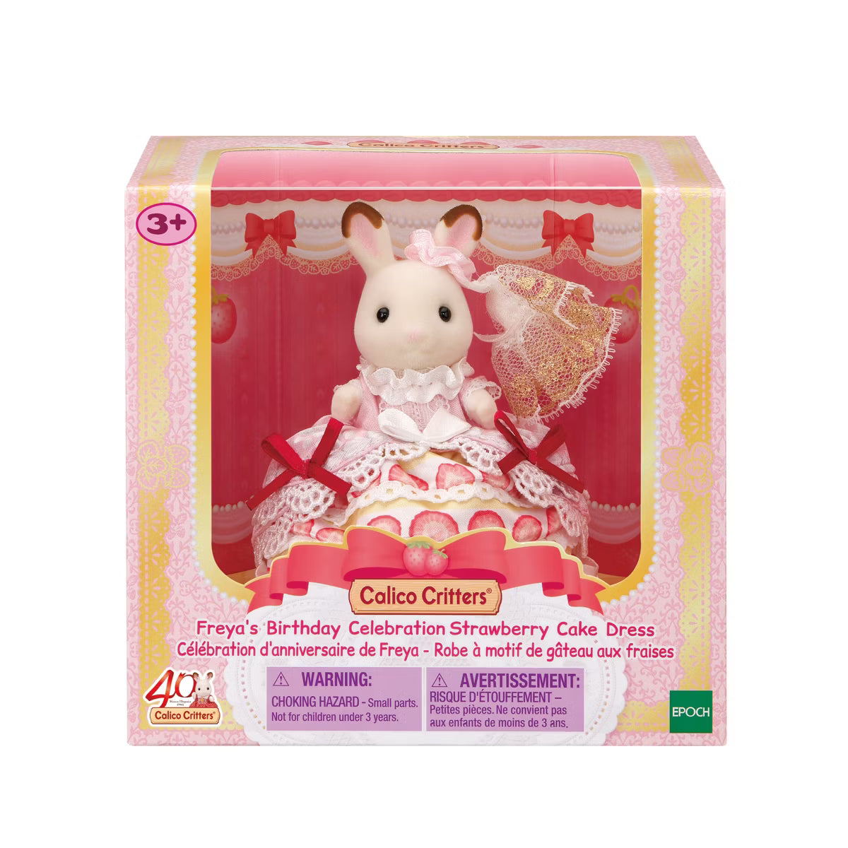 Tomfoolery Toys | Calico Critters Freya's Birthday Celebration Strawberry Cake Dress, 40th Anniversary Edition
