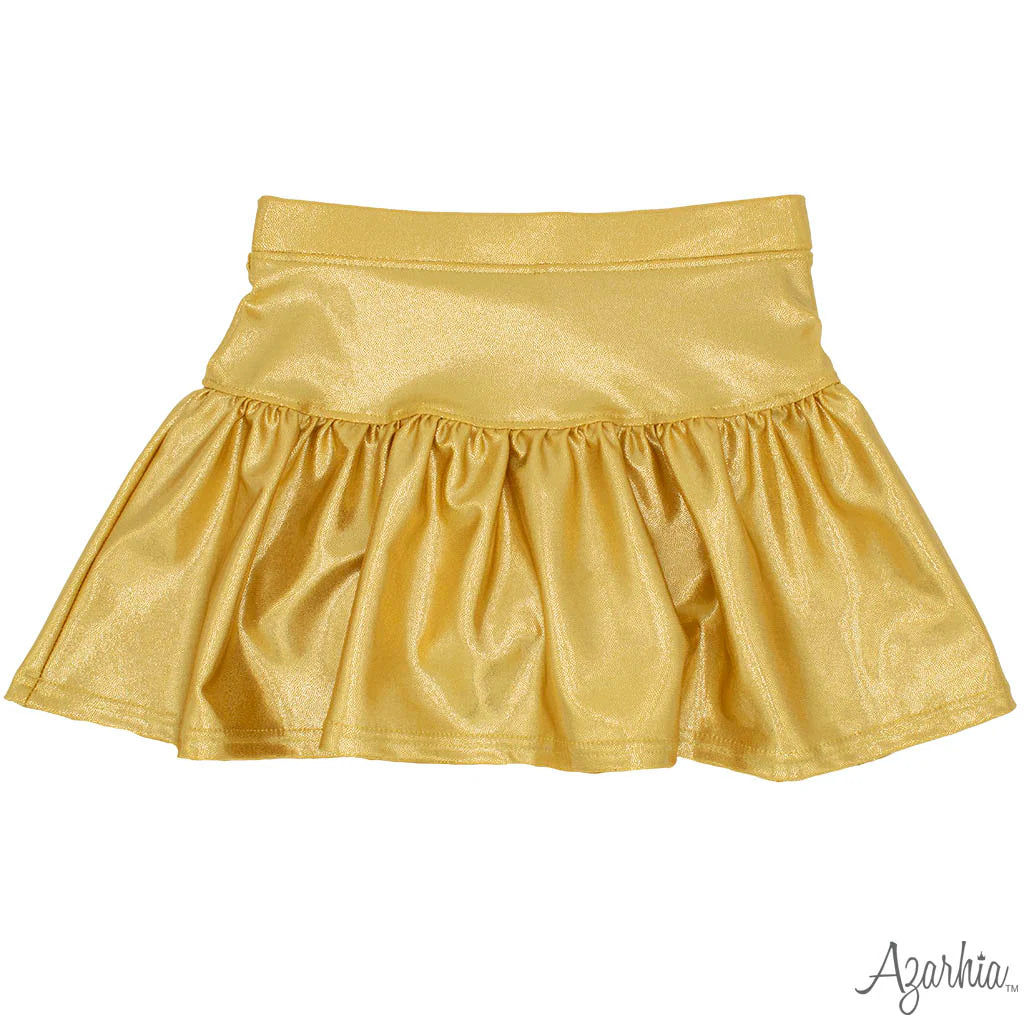 Tomfoolery Toys | Gold Slick Metallic Gathered Skort