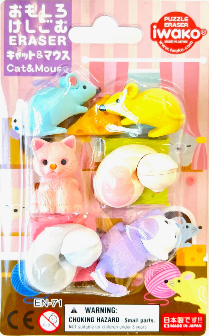 Iwako Cat & Mouse Eraser Card Tomfoolery Toys and Books