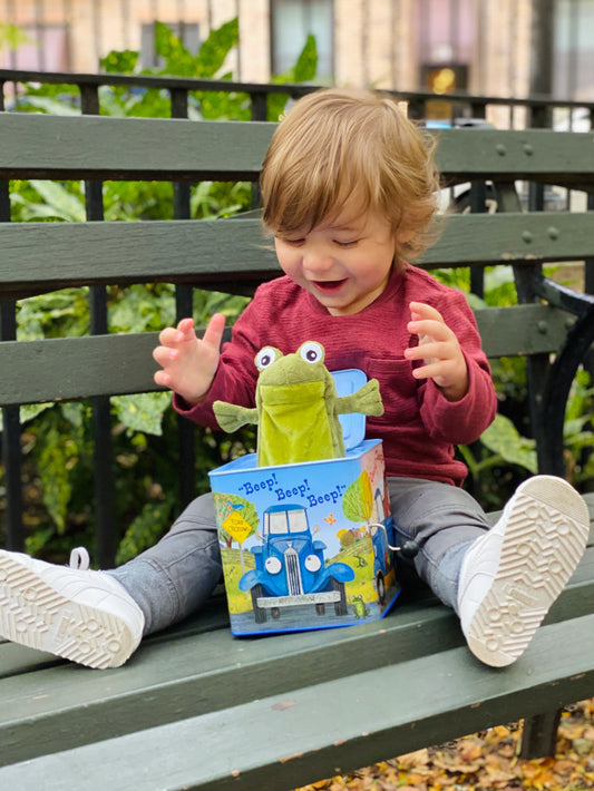 Tomfoolery Toys | Little Blue Truck Jack-in-the-Box