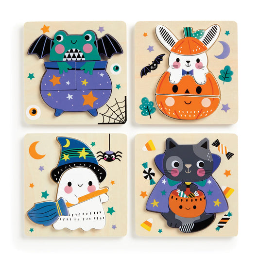 Tomfoolery Toys | Halloween Set of 4 Wood Puzzles