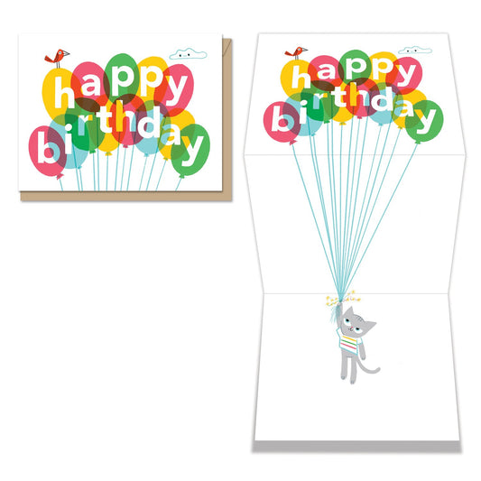 Tomfoolery Toys | Birthday Balloon Kitty Tri-fold Card