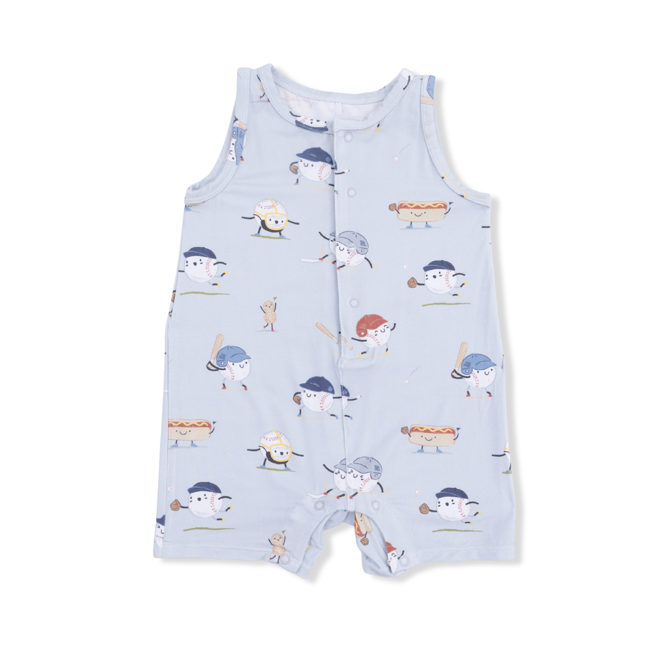 Tomfoolery Toys | Baseballs Playing Baseball- Sleeveless Shortie Romper