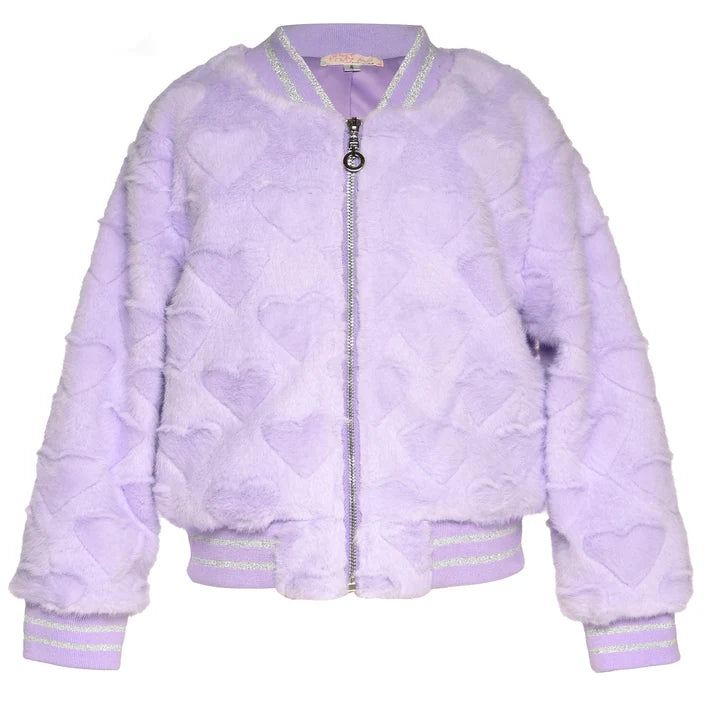 All Over Hearts Faux Fur Bomber Jacket Cover