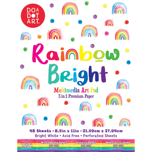 Tomfoolery Toys | Rainbow Bright 3-in-1 Mixed Media Art Pad – 48 Sheets of Premium Paper