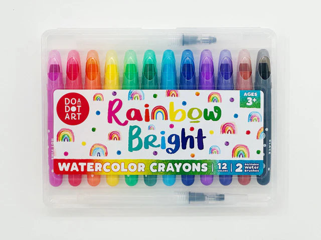 Rainbow Bright Watercolor Crayons Set of 12 with 2 Refillable Water Brushes Cover